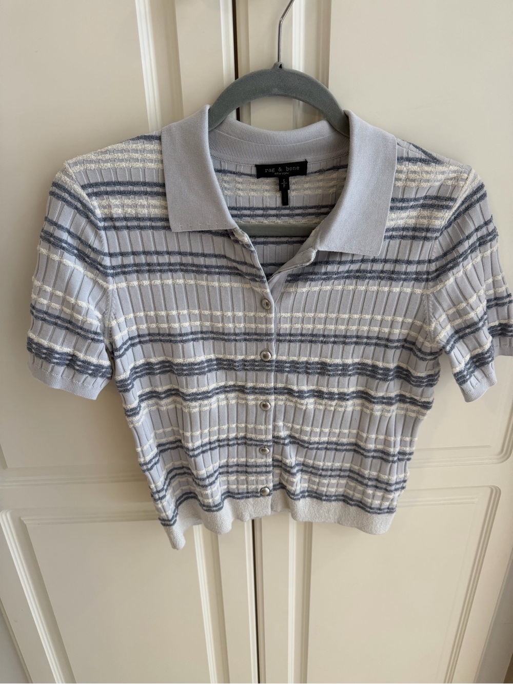 rag & bone Light Blue and Navy Striped Polo Cardigan